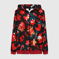 Женская толстовка на молнии Рождественские узоры красные