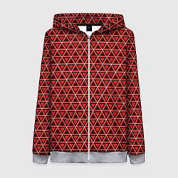 Толстовка на молнии женская Красные и чёрные треугольники, цвет: 3D-меланж