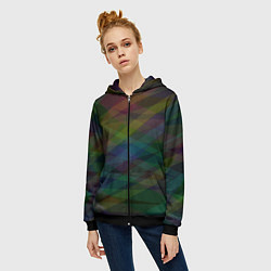 Толстовка на молнии женская Разноцветные полосы на тёмном, цвет: 3D-черный — фото 2