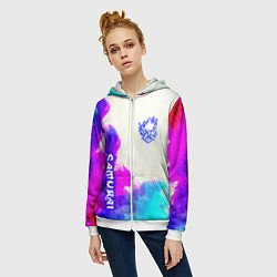 Толстовка на молнии женская Samurai neon colors, цвет: 3D-белый — фото 2