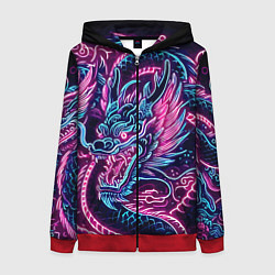 Женская толстовка на молнии Neon Japanese dragon - irezumi