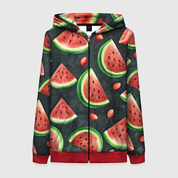Женская толстовка на молнии Паттерн красные дольки арбуза