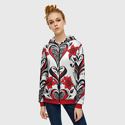 Толстовка на молнии женская Красный узор сердце, цвет: 3D-красный — фото 2