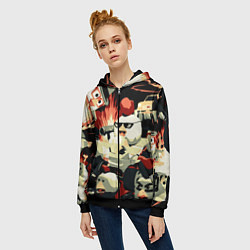 Толстовка на молнии женская Чикен Ган заварушка, цвет: 3D-черный — фото 2