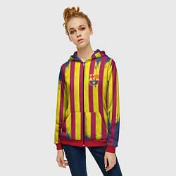 Толстовка на молнии женская Полосатые цвета футбольного клуба Барселона, цвет: 3D-красный — фото 2