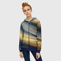 Толстовка на молнии женская Синяя и желтая изогнутая абстракция, цвет: 3D-синий — фото 2