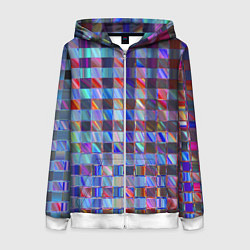 Женская толстовка на молнии Радужная клетка с полосами - эффект стекла