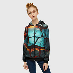 Толстовка на молнии женская Абстрактные камни разломленные, цвет: 3D-черный — фото 2