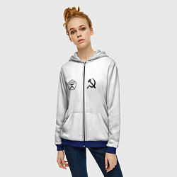 Толстовка на молнии женская СССР гост три полоски, цвет: 3D-синий — фото 2