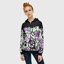 Толстовка на молнии женская Анархия от Мона Лизы в граффити и неоне, цвет: 3D-черный — фото 2