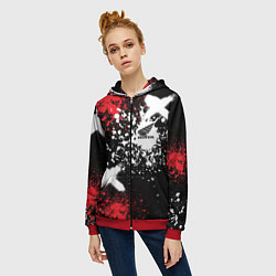 Толстовка на молнии женская Хонда на фоне граффити и брызг красок, цвет: 3D-красный — фото 2