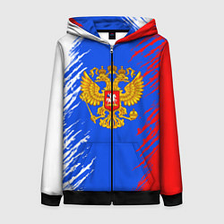 Толстовка на молнии женская Триколор штрихи с гербор, цвет: 3D-черный