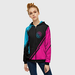 Толстовка на молнии женская Leicester City - neon gradient вертикально, цвет: 3D-черный — фото 2
