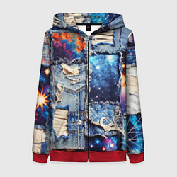 Толстовка на молнии женская Звездный небосвод - пэчворк, цвет: 3D-красный
