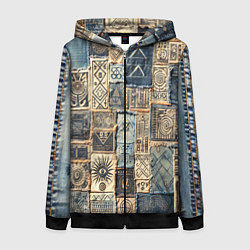 Женская толстовка на молнии Татуировки племени майя пэчворк