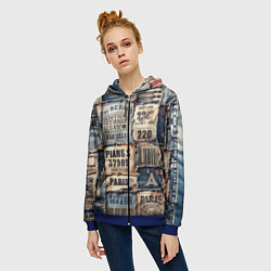 Толстовка на молнии женская Пэчворк джинсы из Парижа, цвет: 3D-синий — фото 2