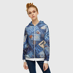 Толстовка на молнии женская Vanguard jeans patchwork - ai art, цвет: 3D-белый — фото 2