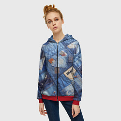 Толстовка на молнии женская Vanguard jeans patchwork - ai art, цвет: 3D-красный — фото 2