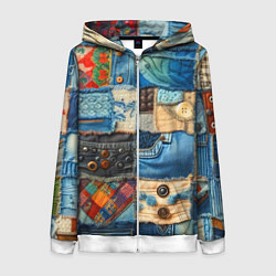 Толстовка на молнии женская Vanguard denim patchwork - ai art, цвет: 3D-белый