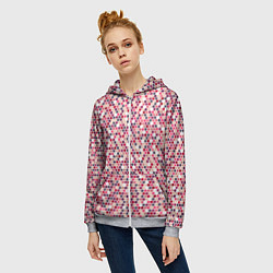 Толстовка на молнии женская Паттерн соты розовый, цвет: 3D-меланж — фото 2