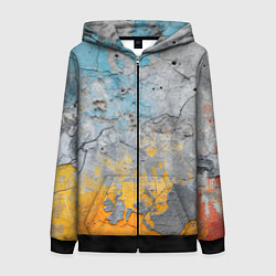 Толстовка на молнии женская Бетонная стена с краской, цвет: 3D-черный