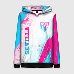 Толстовка на молнии женская Sevilla neon gradient style вертикально, цвет: 3D-черный