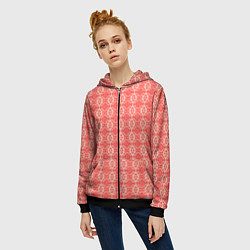 Толстовка на молнии женская Красно-персиковый кружевной узор, цвет: 3D-черный — фото 2