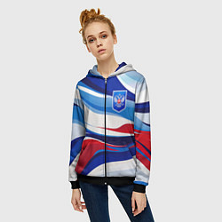 Толстовка на молнии женская Герб России на абстрактном фоне в цветах России, цвет: 3D-черный — фото 2