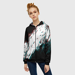 Толстовка на молнии женская Glitch effect, цвет: 3D-черный — фото 2