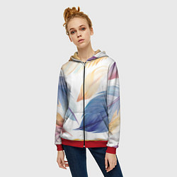 Толстовка на молнии женская Акварельные перья, цвет: 3D-красный — фото 2