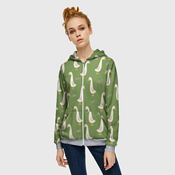 Толстовка на молнии женская Утки на зеленой травке - паттерн, цвет: 3D-меланж — фото 2