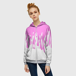 Толстовка на молнии женская Потеки розовой краски на белом, цвет: 3D-меланж — фото 2