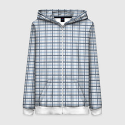 Женская толстовка на молнии Светлый бело-синий паттерн клетчатый
