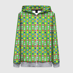 Толстовка на молнии женская Паттерн с вертикальными гирляндами на зеленом, цвет: 3D-меланж