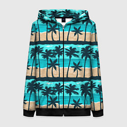Толстовка на молнии женская Пляжные пальмы паттерн, цвет: 3D-черный