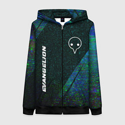 Толстовка на молнии женская Evangelion glitch blue, цвет: 3D-черный