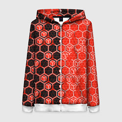 Толстовка на молнии женская Техно-киберпанк шестиугольники красный и чёрный, цвет: 3D-белый