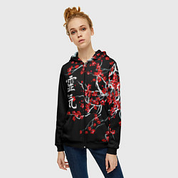 Толстовка на молнии женская Цветы сакуры, цвет: 3D-черный — фото 2