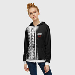 Толстовка на молнии женская Ауди - следы от шин, цвет: 3D-белый — фото 2