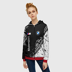 Толстовка на молнии женская БМВ: следы от шин, цвет: 3D-красный — фото 2
