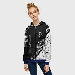 Толстовка на молнии женская Мерседес: следы от шин, цвет: 3D-синий — фото 2