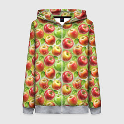 Толстовка на молнии женская Натуральные яблоки паттерн, цвет: 3D-меланж