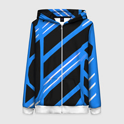 Женская толстовка на молнии Black and white stripes on a blue background