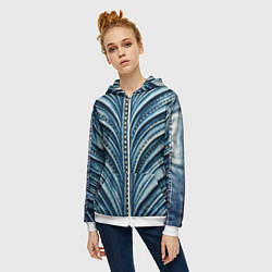 Толстовка на молнии женская Вышивка линий на джинсах, цвет: 3D-белый — фото 2