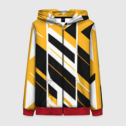 Толстовка на молнии женская Black and yellow stripes on a white background, цвет: 3D-красный