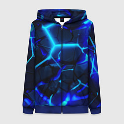 Женская толстовка на молнии Яркие голубые неоновые плиты в разломе