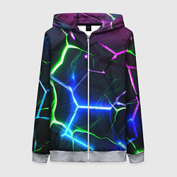 Толстовка на молнии женская Микс из разломленных плит и неоновое свечения, цвет: 3D-меланж