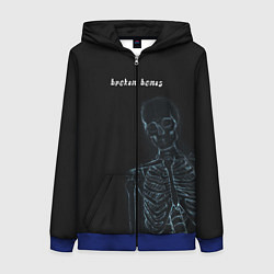 Толстовка на молнии женская Broken bones, цвет: 3D-синий