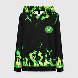Женская толстовка на молнии Minecraft green flame