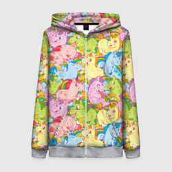 Толстовка на молнии женская Разноцветные единороги, цвет: 3D-меланж